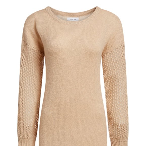 Naadam TUNIC DRESS Size M Sand Open Cable Knit Cashmere Merino Wool NEW $395 - Picture 4 of 11